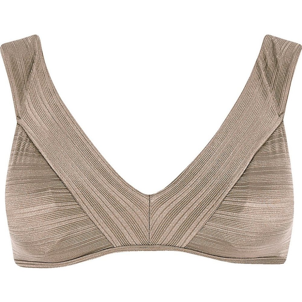 Topshop Khaki Textured Off Shoulder Bikini Top